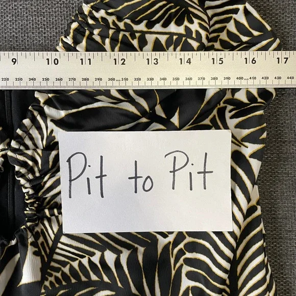 Avec Les Filles Halter Midi Dress Palm Leaf Tropical Size 10 Satin Black Gold - Picture 7 of 13